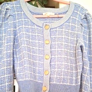 LoveShackFancy Callington Cropped Blue Cardigan Sweater